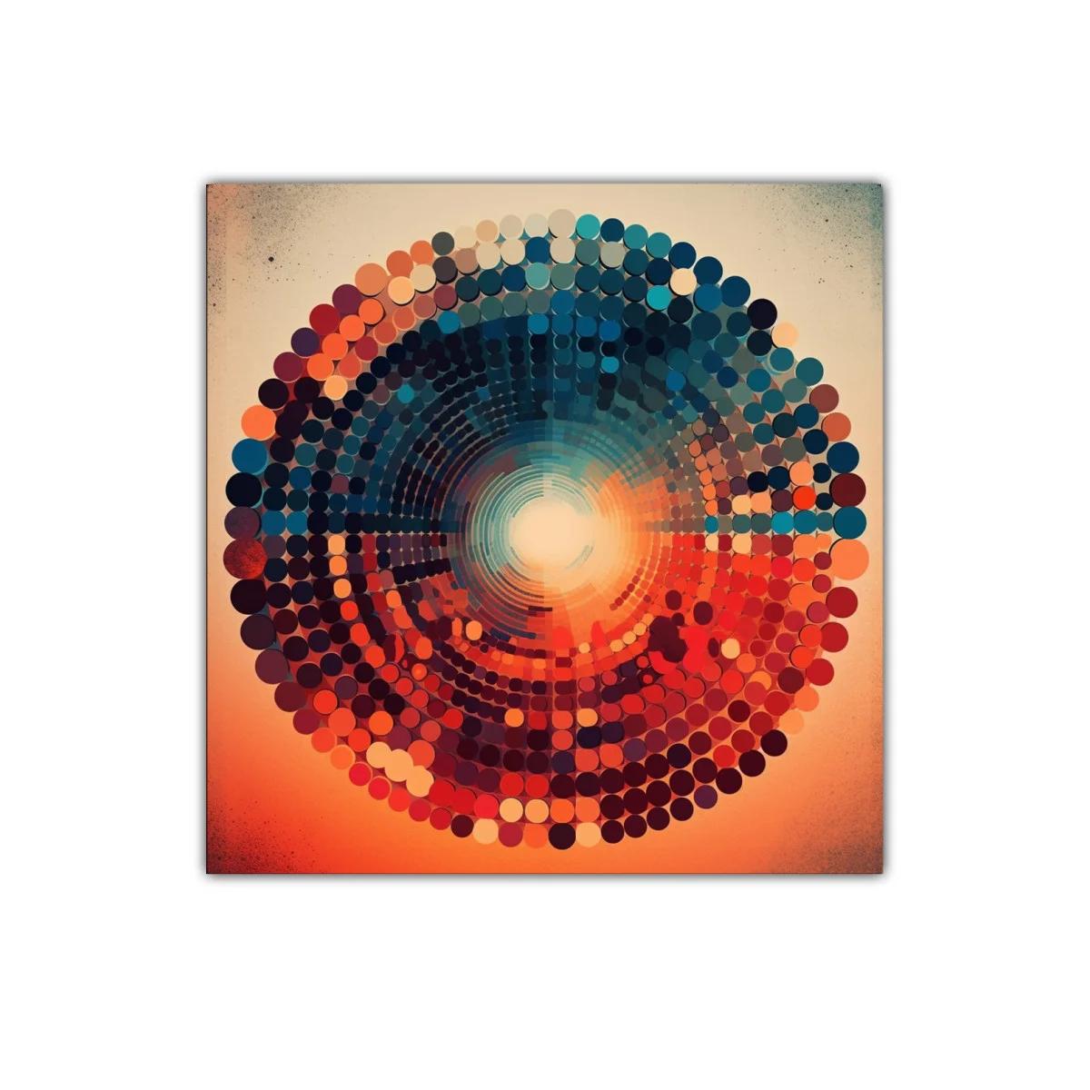 Composición circular en tonos cálidos y fríos vibrantes