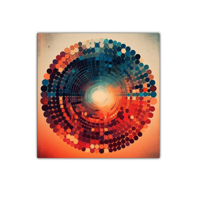 Composición circular en tonos cálidos y fríos vibrantes