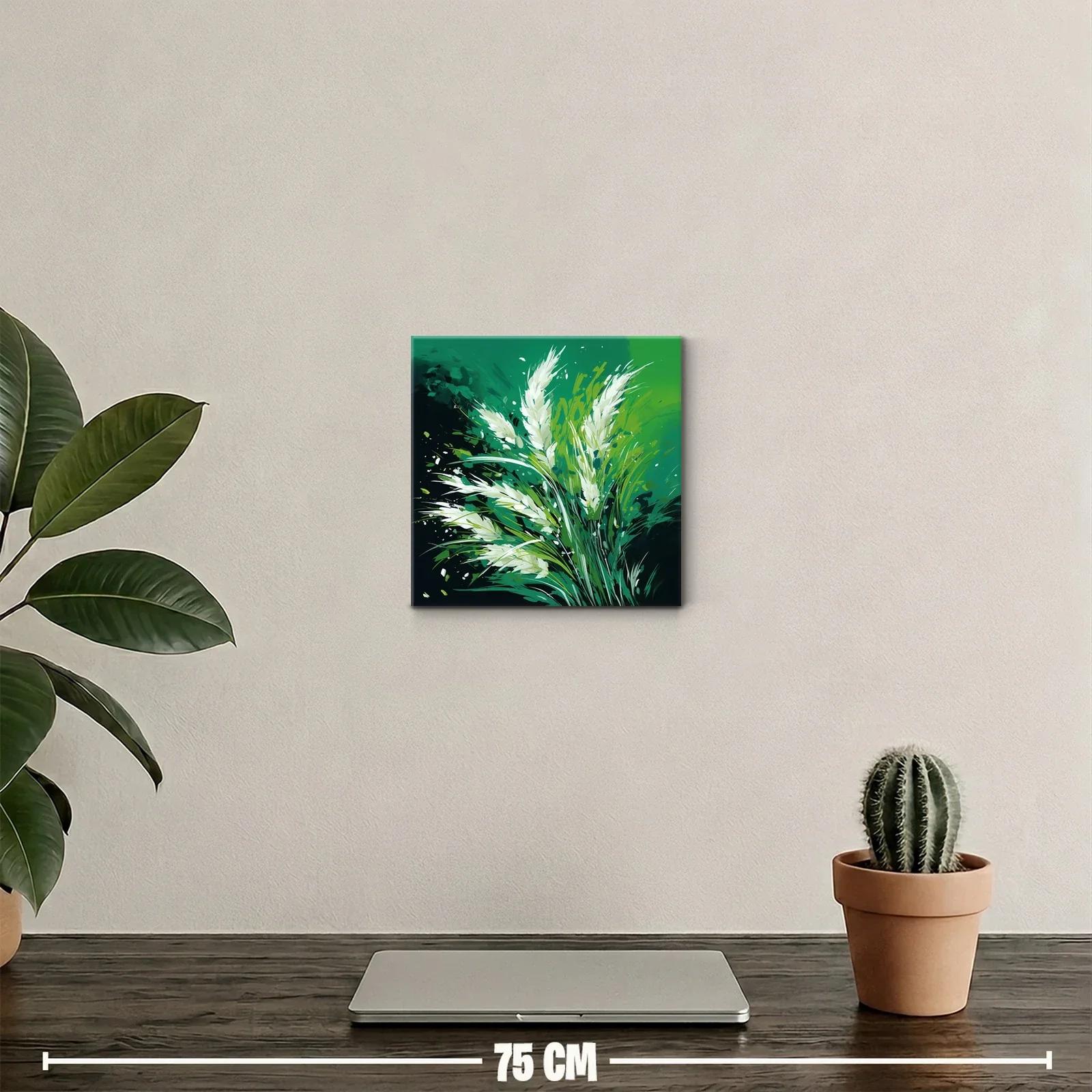Cuadro decorativo de espigas blancas en tonos verdes vibrantes — miniatura 2