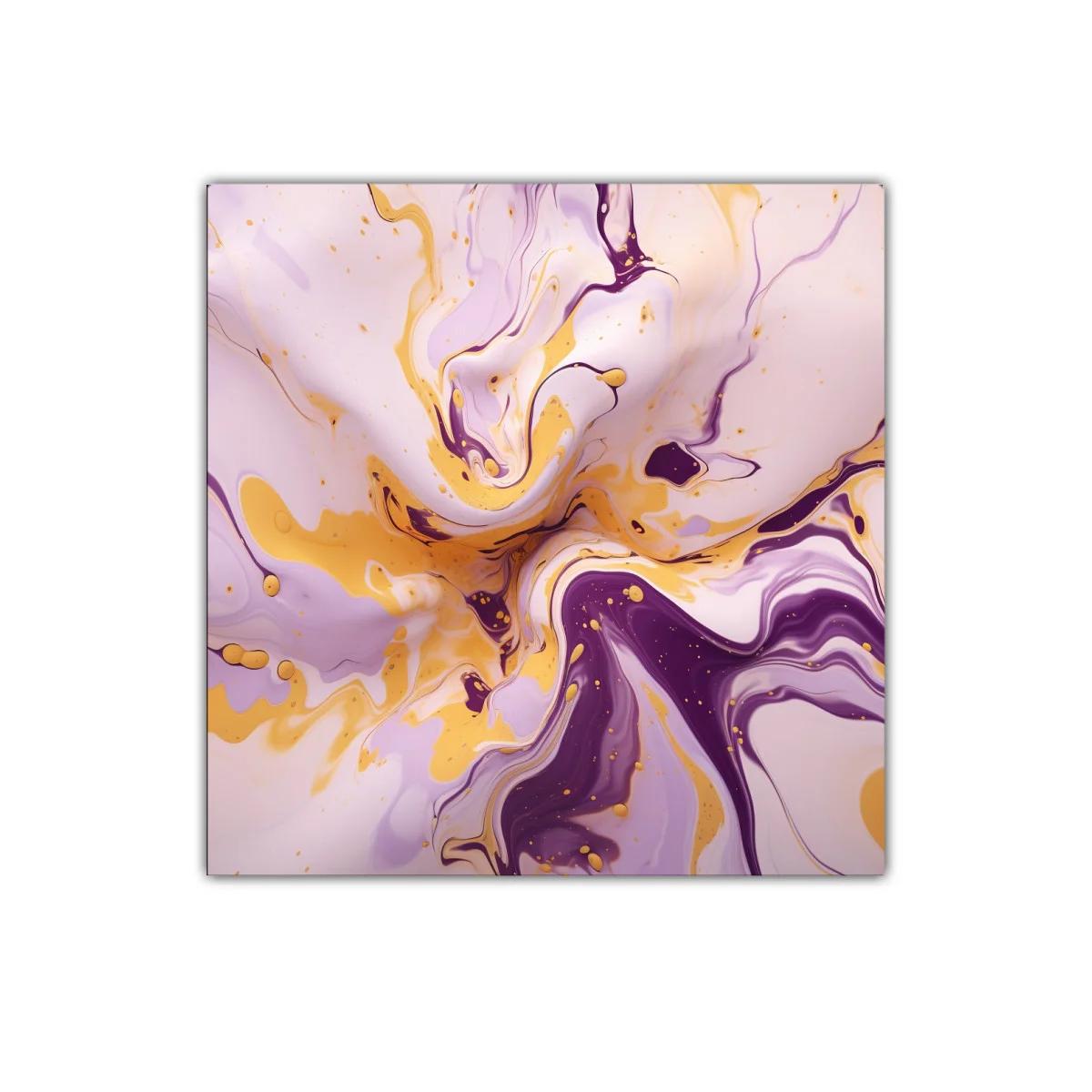 Cuadro abstracto en tonos lila y dorado vibrante
