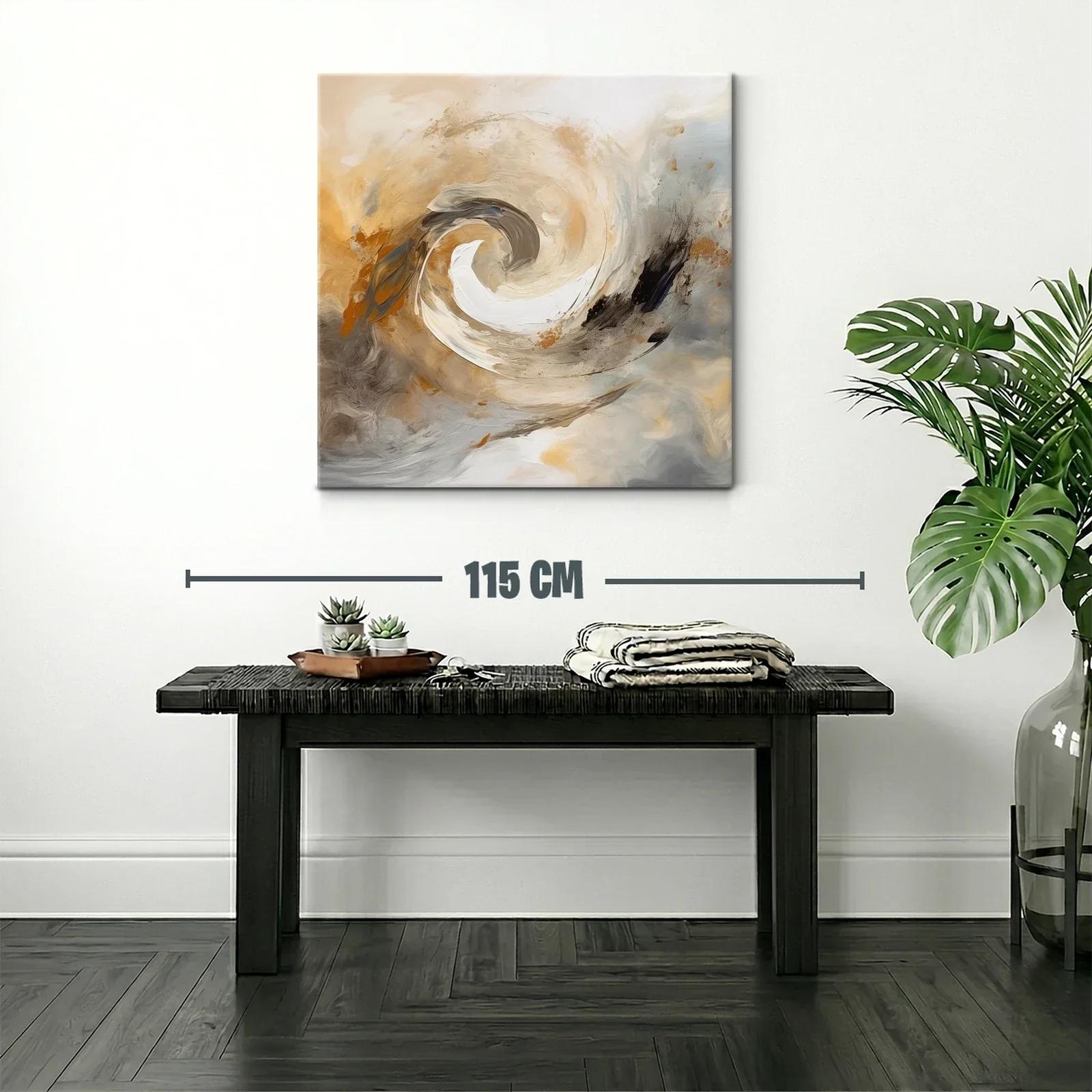 Cuadro abstracto en tonos tierra y gris con movimiento dinámico — miniatura 2