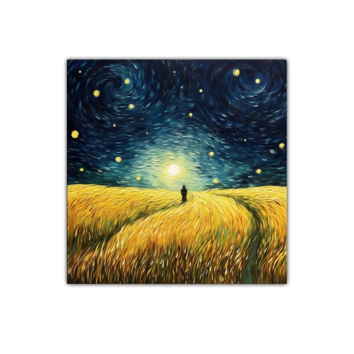 Paisaje nocturno con trigo bajo cielo estrellado — imagen principal