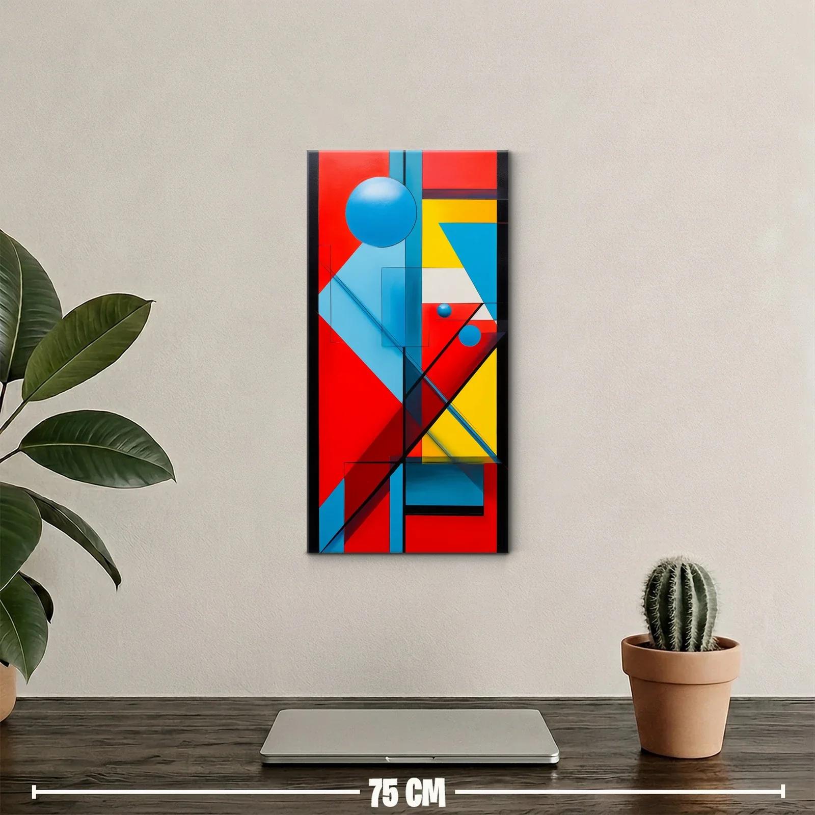 Cuadro abstracto geométrico con esferas azules y líneas negras — miniatura 2