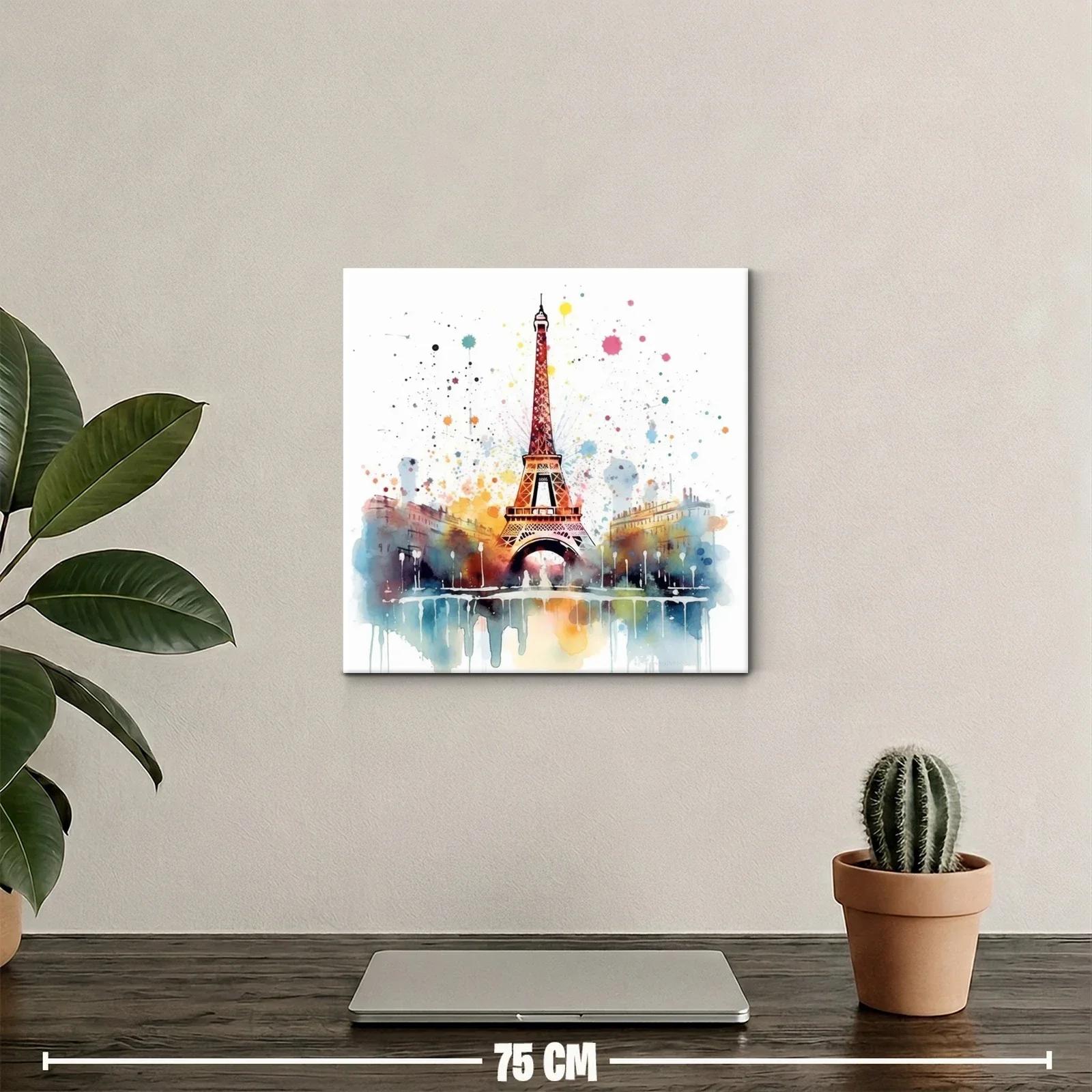 Cuadro Torre Eiffel con efecto acuarela y salpicaduras — miniatura 2