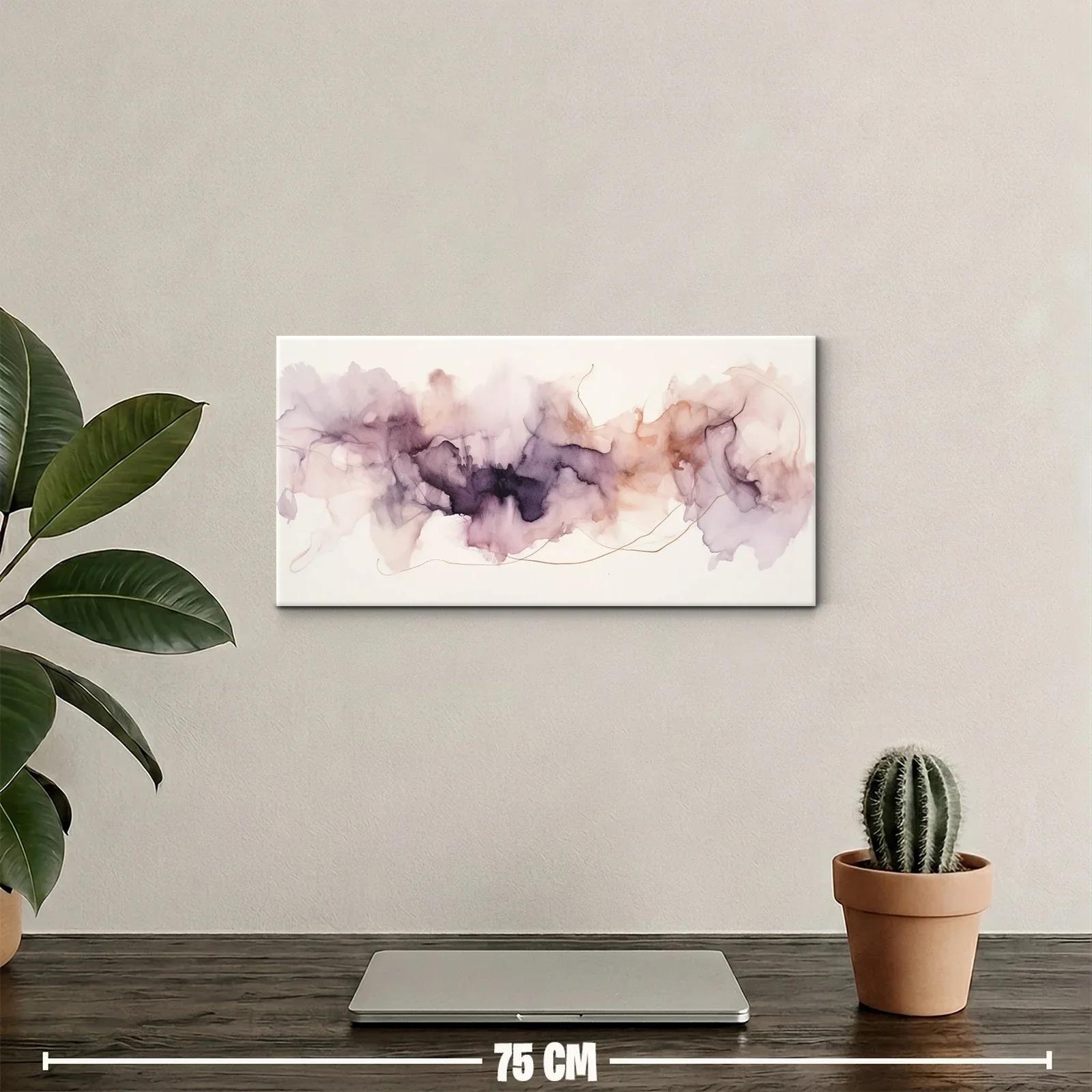 Cuadro nube de tinta abstracta con franja horizontal púrpura — miniatura 2