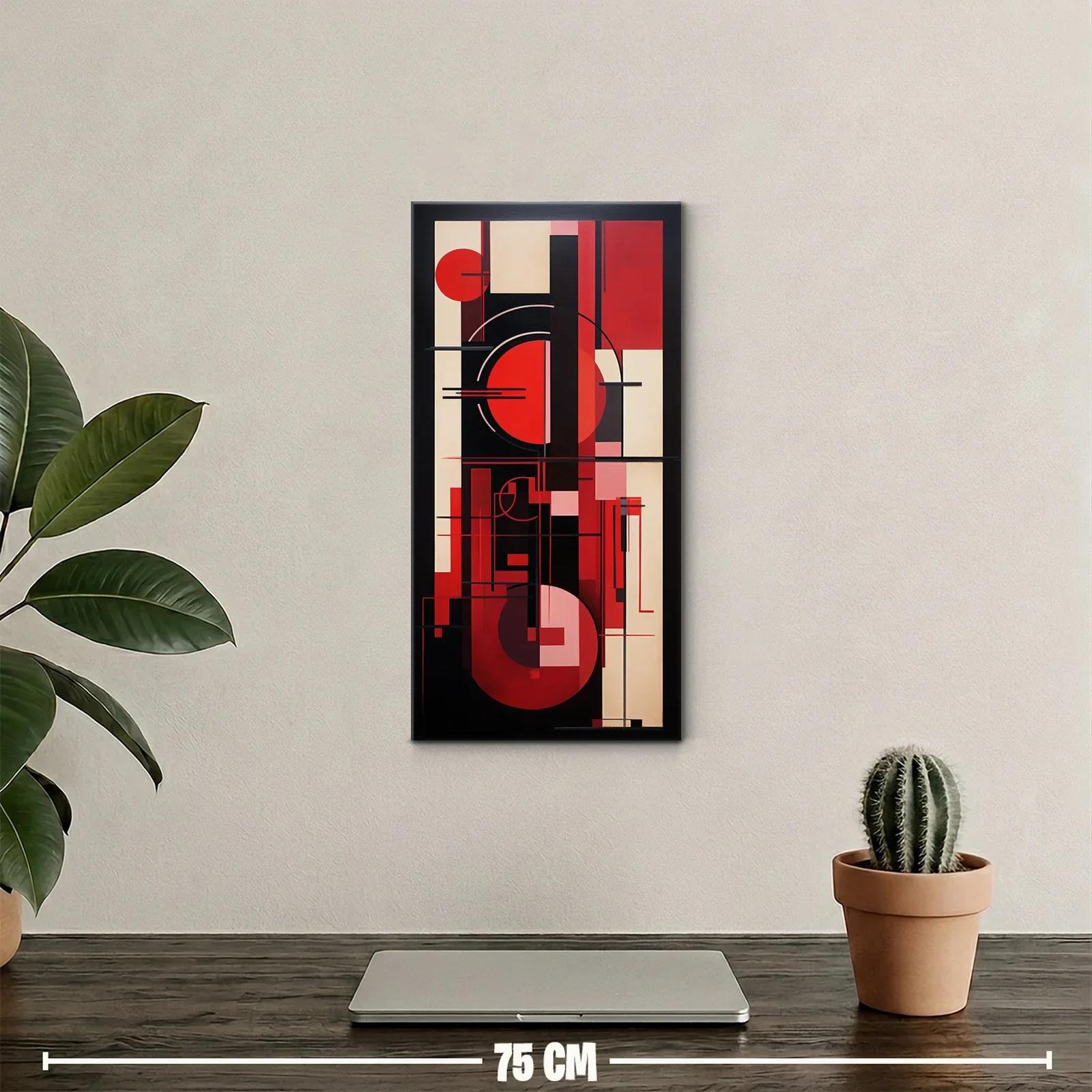 Cuadro abstracción geométrica en rojo negro y crema — miniatura 2