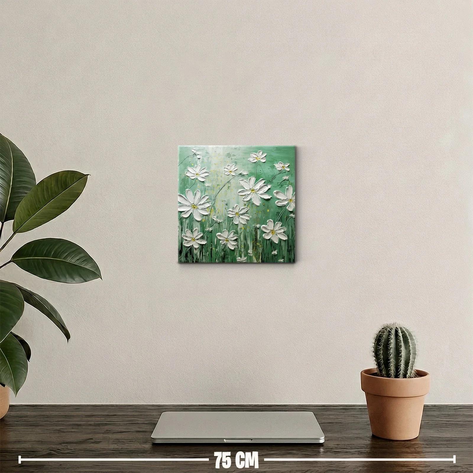 Cuadro decorativo flores blancas sobre fondo verde — miniatura 2