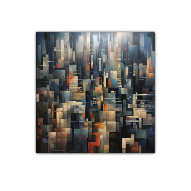 Composición abstracta urbana en tonos oscuros y cálidos