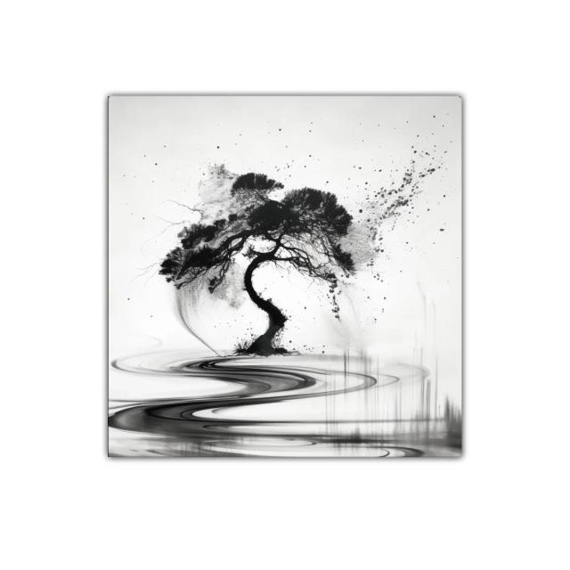 Árbol abstracto en blanco y negro con movimiento fluido
