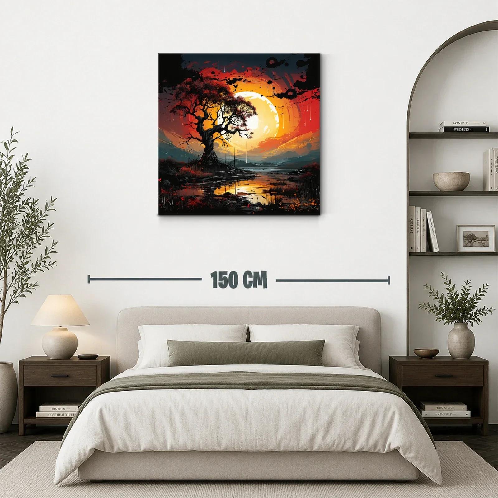 Atardecer místico con árbol sobre lago reflejante — miniatura 3