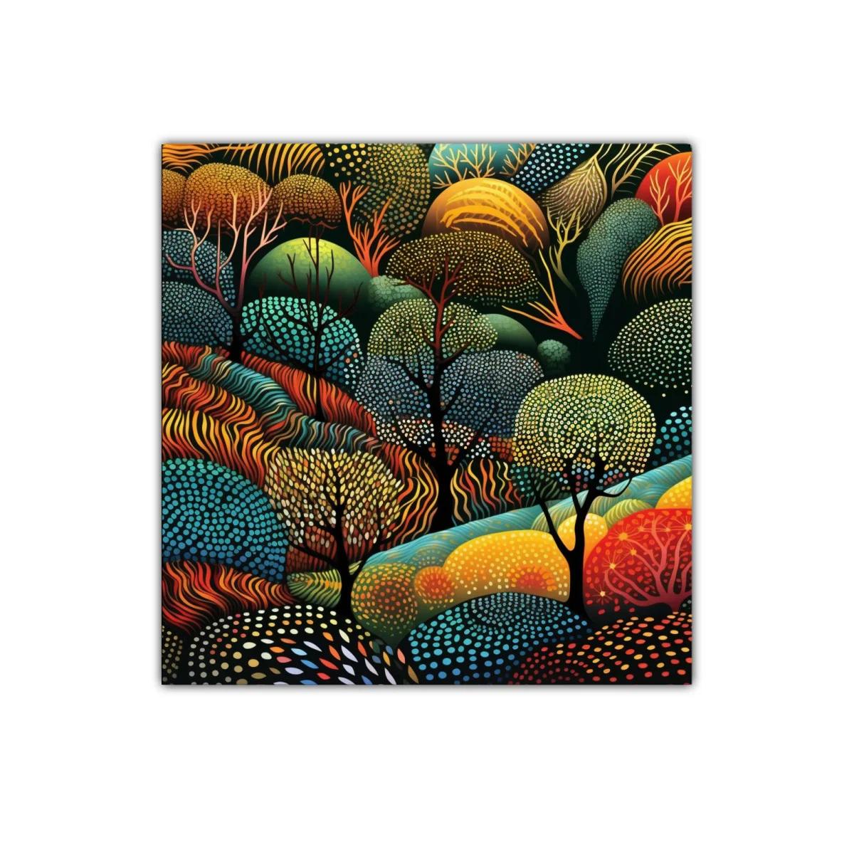 Paisaje abstracto vibrante con árboles y montañas coloridas — imagen principal