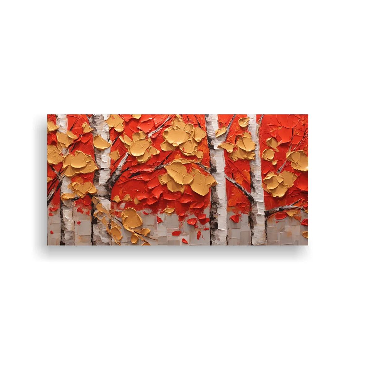 Cuadro bosque de abedules en otoño con hojas rojas y doradas