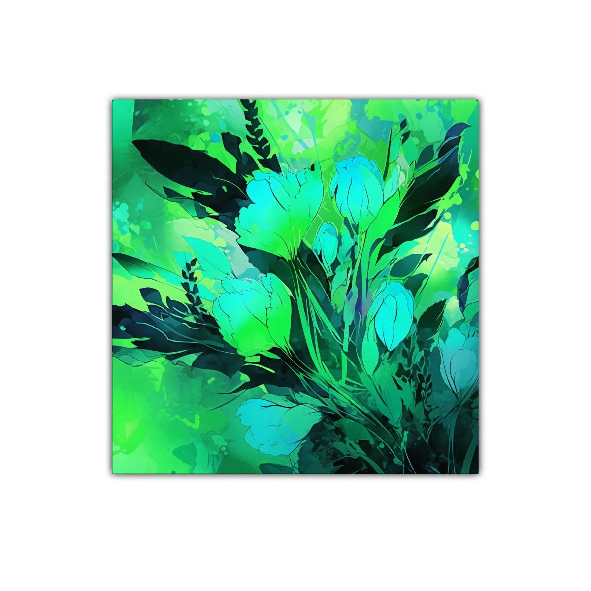 Cuadro decorativo con flores en tonos verdes y azules — imagen principal