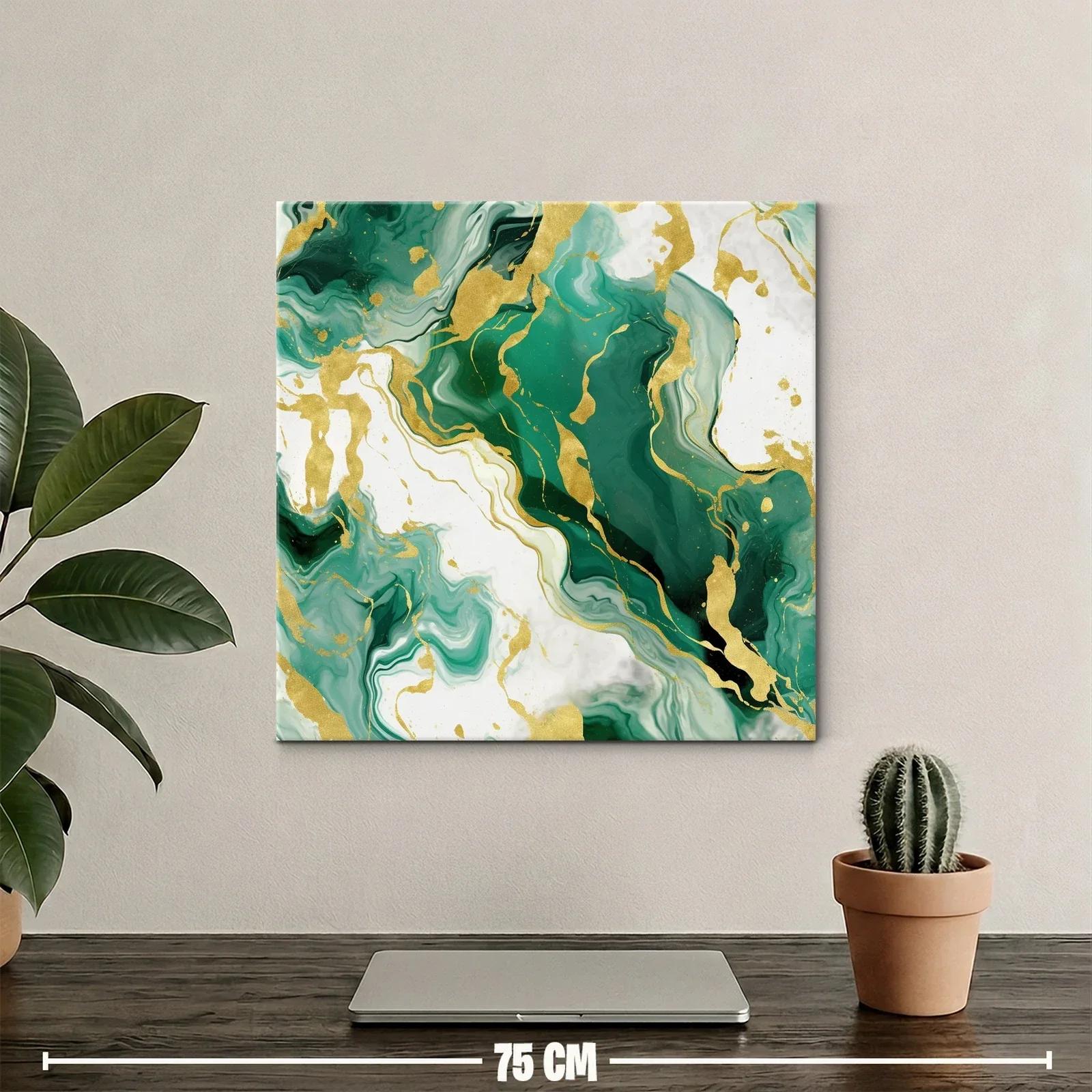 Cuadro abstracto con tonos verdes y dorados elegantes — miniatura 2