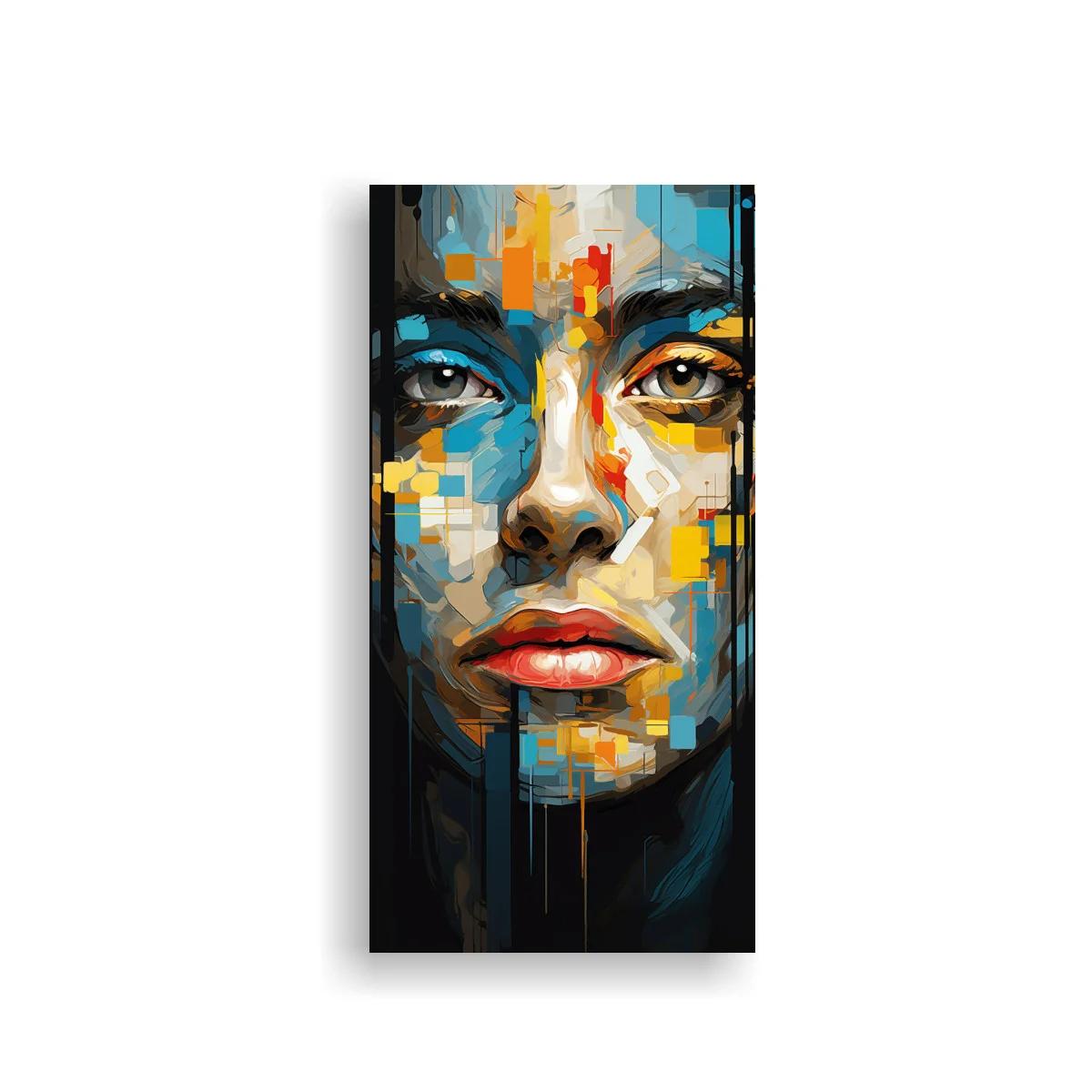 Cuadro rostro de mujer con goteos y contraste intenso