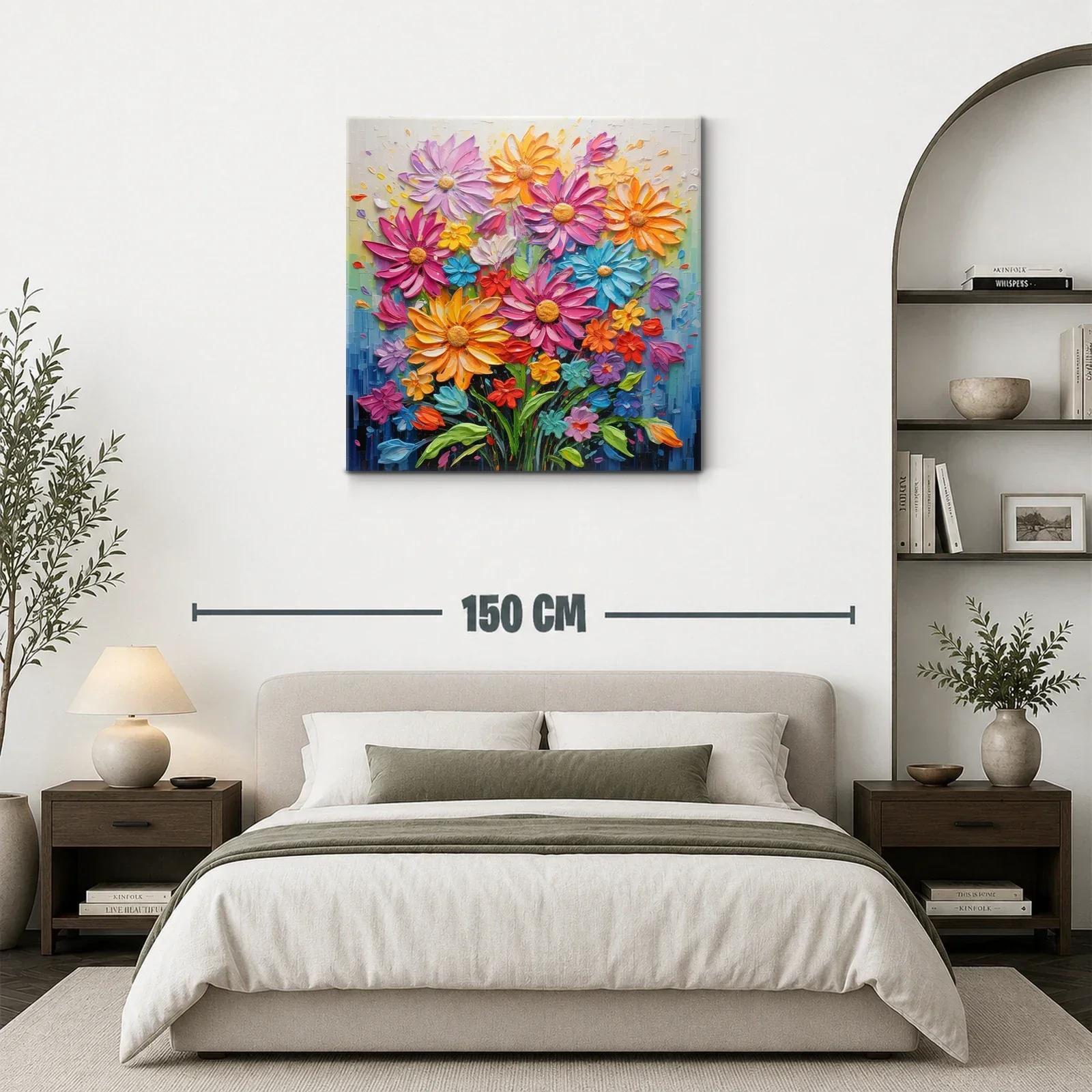 Cuadro flores vibrantes con tonos cálidos y fríos — miniatura 3