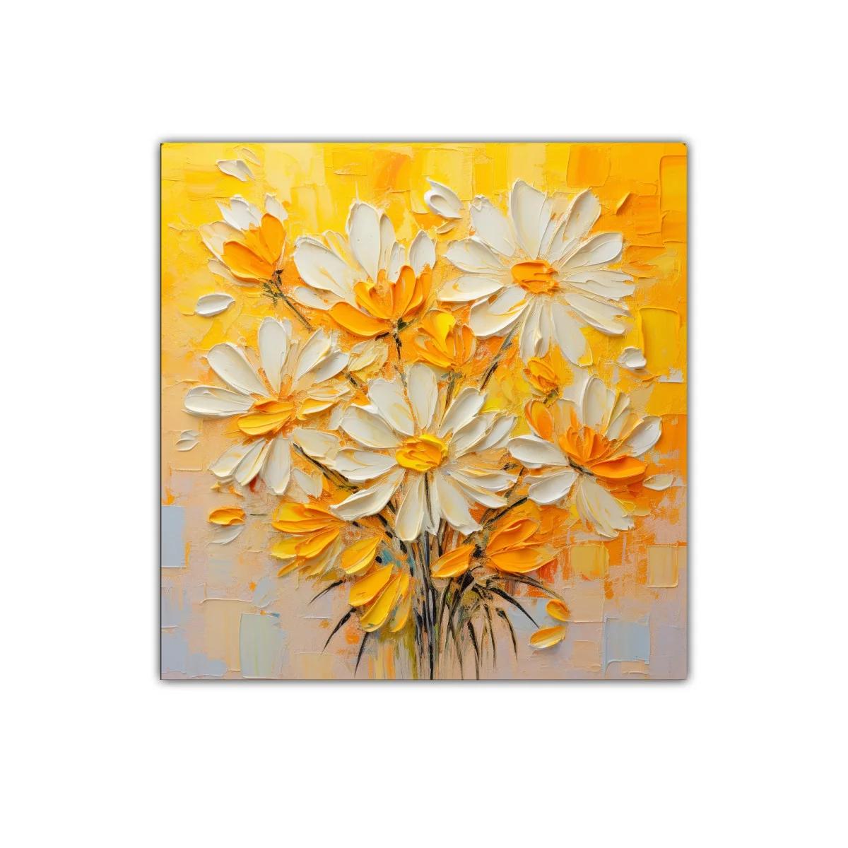 Cuadro decorativo con flores blancas y amarillo vibrante