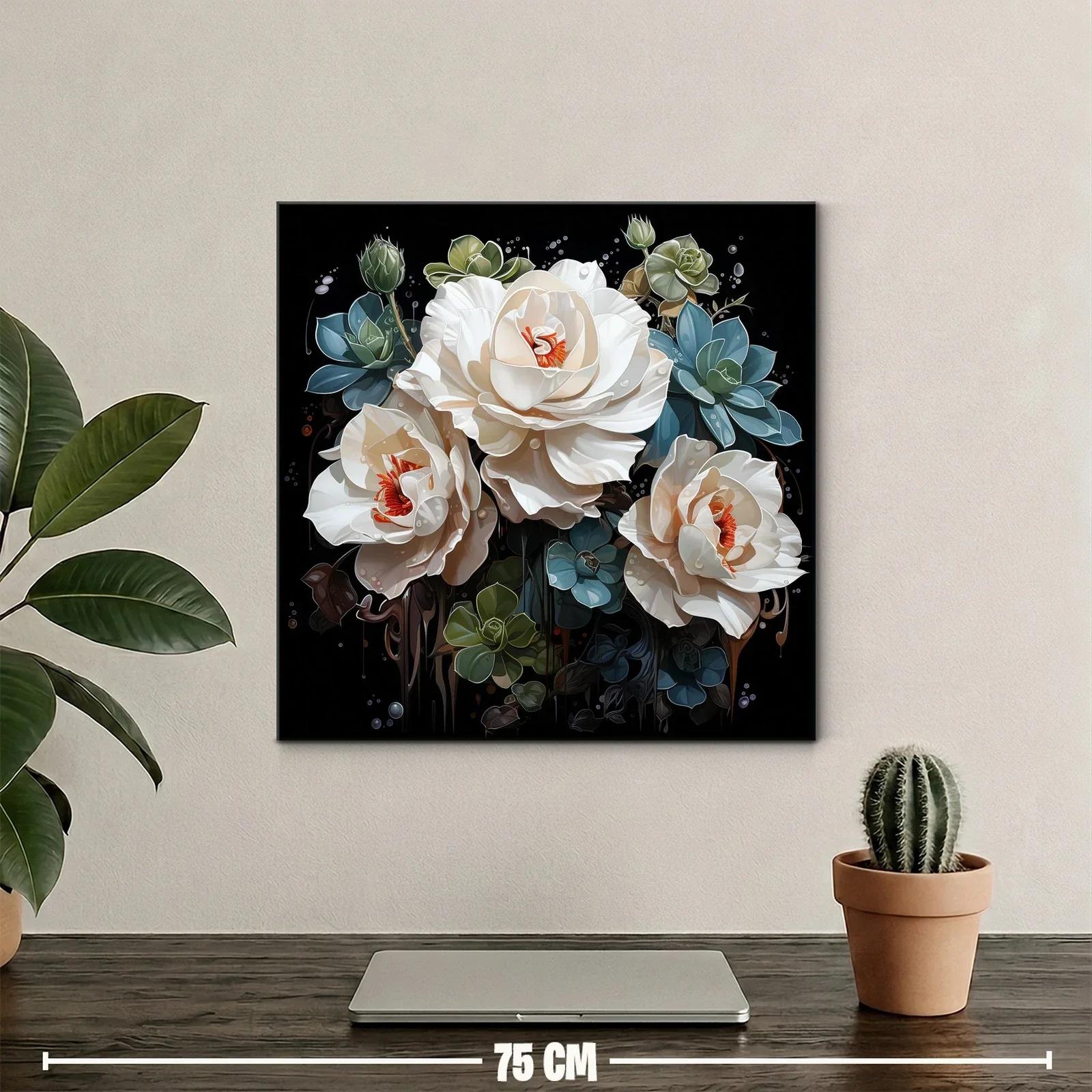 Ramo sofisticado de flores blancas y verdes sobre fondo negro — miniatura 2