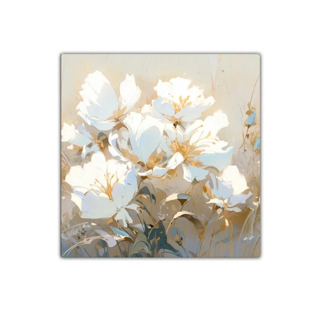 Cuadro decorativo flores blancas con tonalidades suaves y cálidas