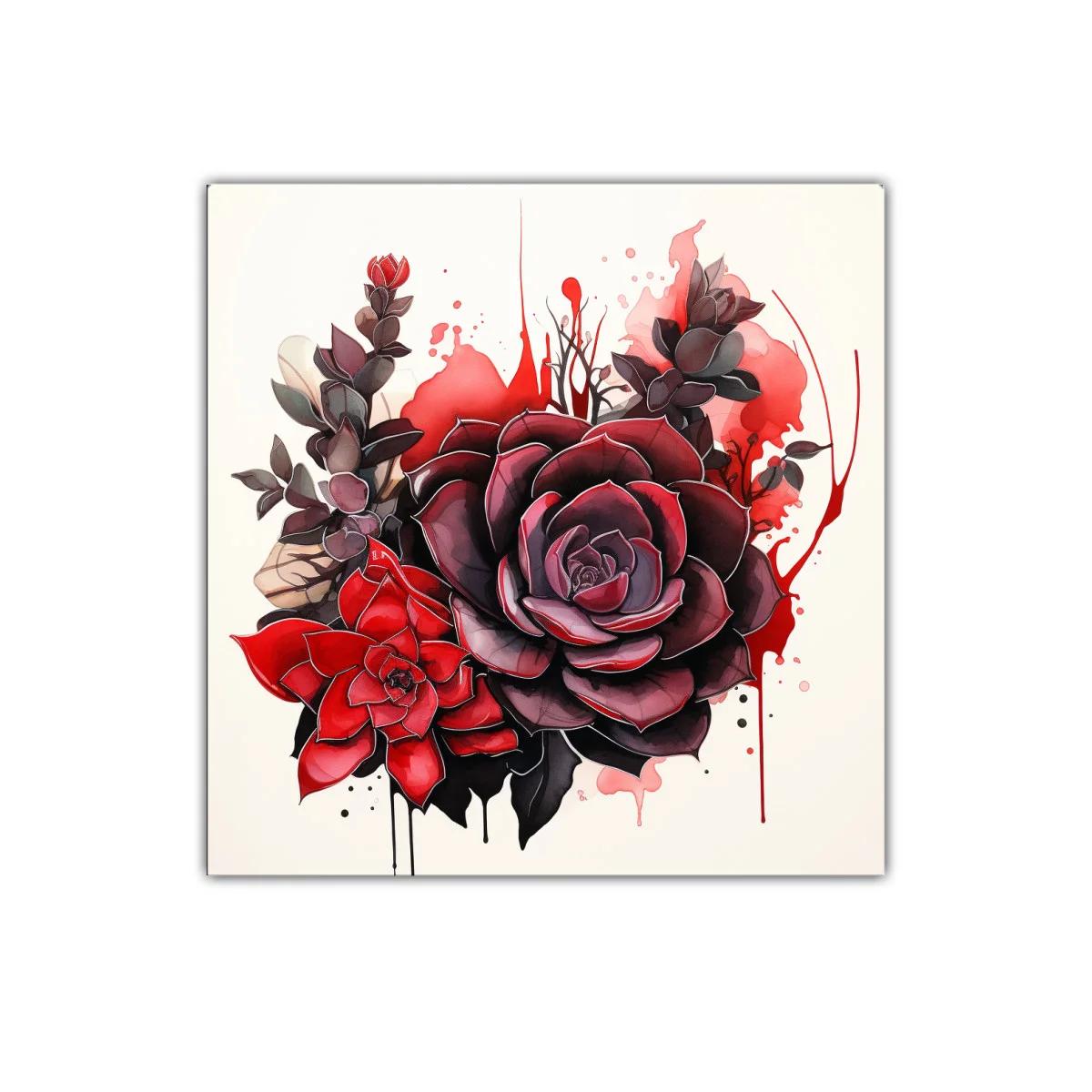 Cuadro decorativo con flores rojas y tonos oscuros vibrantes — imagen principal