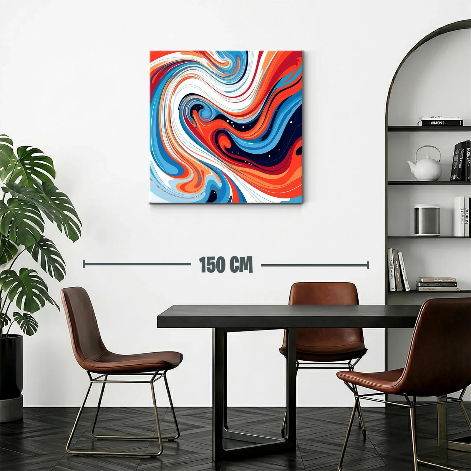 Cuadro abstracto con remolinos en tonos azul y naranja vivo — miniatura 2
