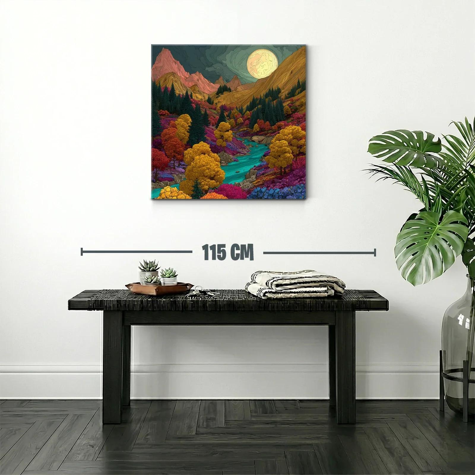 Paisaje vibrante de montaña con río bajo luna llena — miniatura 2