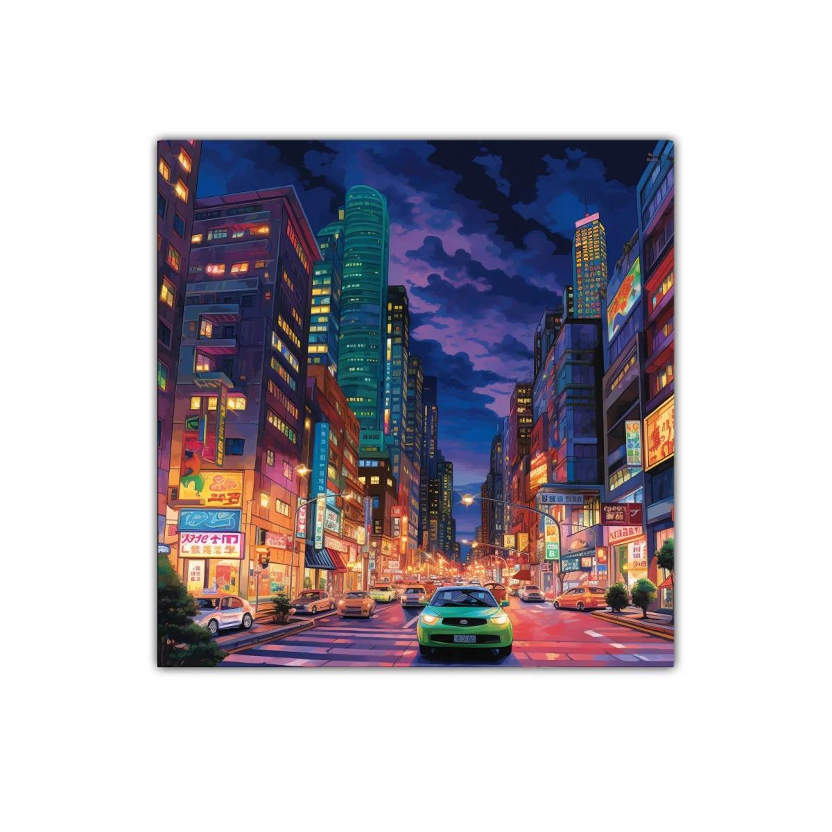 Ciudad vibrante iluminada en atardecer urbano moderno — imagen principal