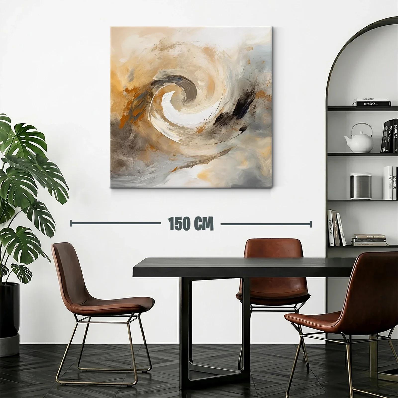 Cuadro abstracto en tonos tierra y gris con movimiento dinámico — miniatura 2