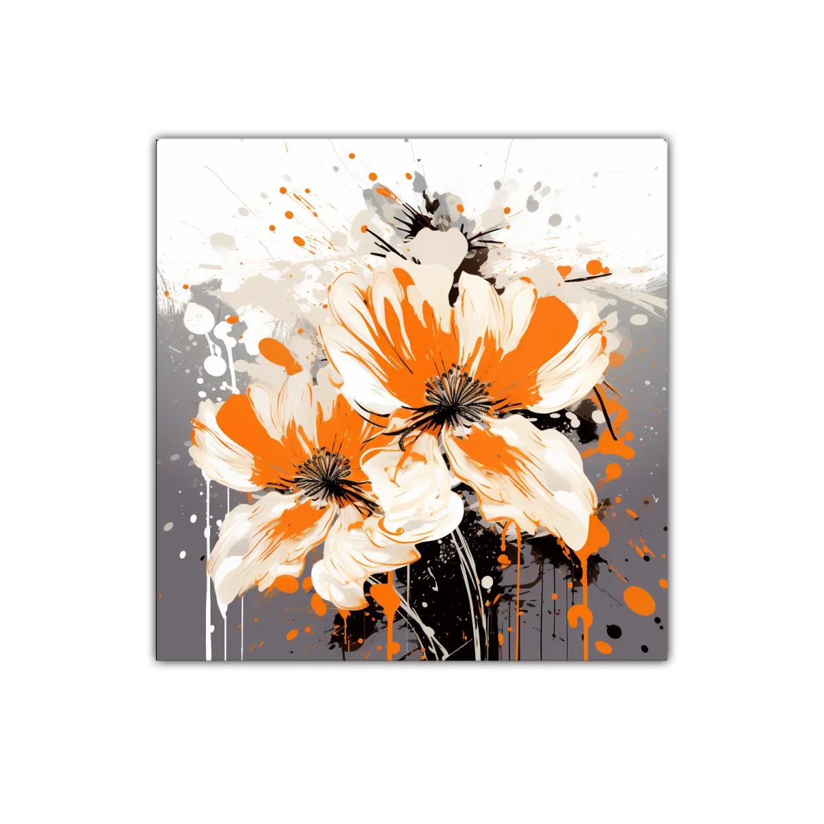 Cuadro moderno con flores vibrantes en tonos naranja y crema