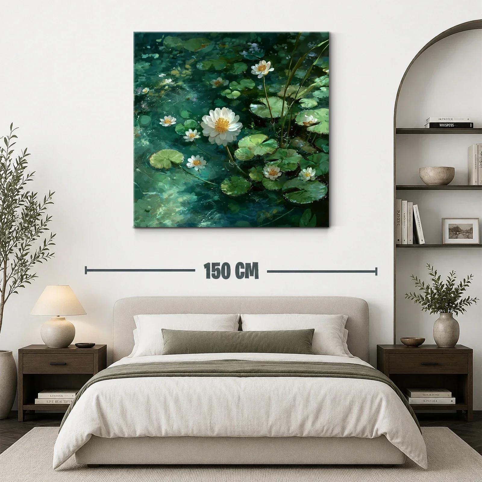 Lienzo de flores acuáticas en tonos verde y blanco — miniatura 3