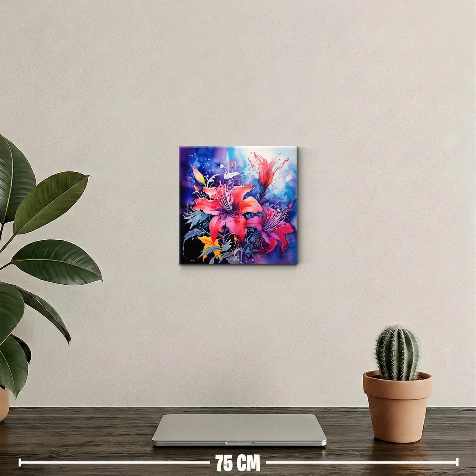 Cuadro vibrante con flores rojas y fondo azul intenso — miniatura 2