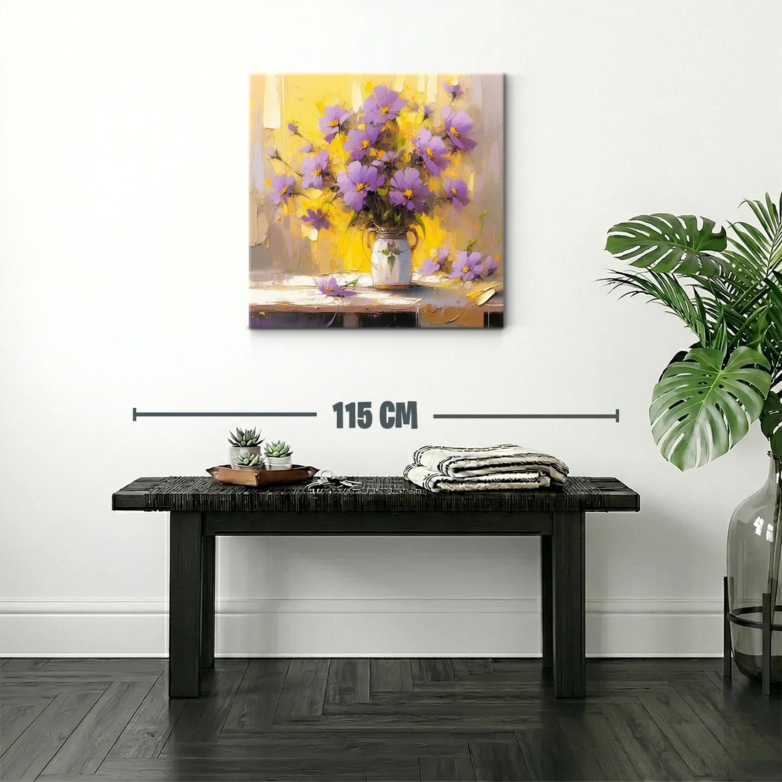 Ramo de flores lilas con fondo amarillo vibrante — miniatura 2