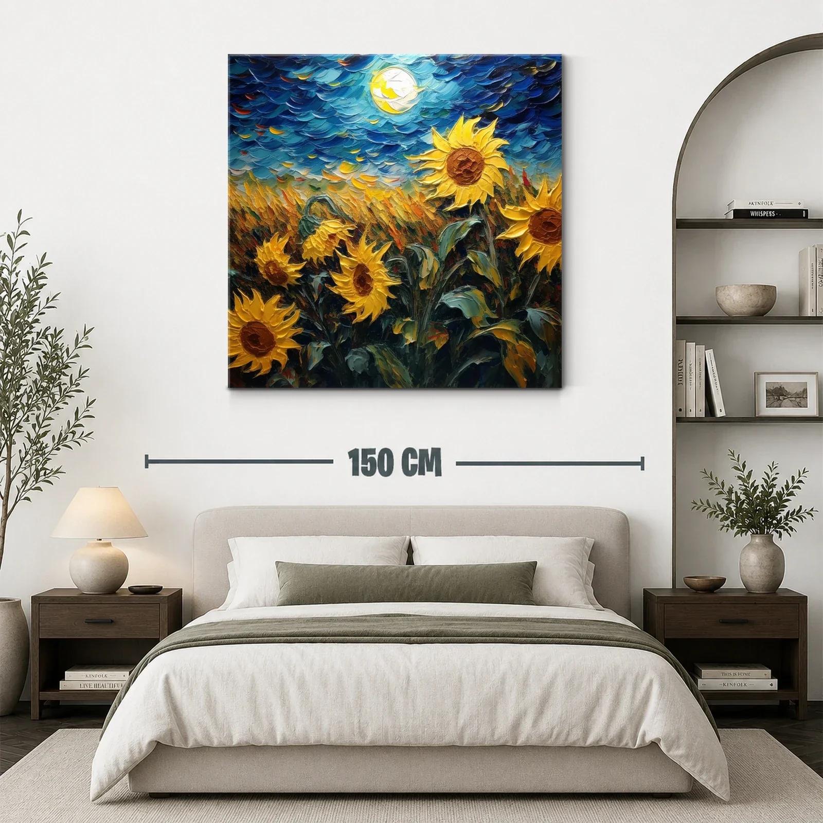 Campo de girasoles vibrantes bajo cielo nocturno brillante — miniatura 3
