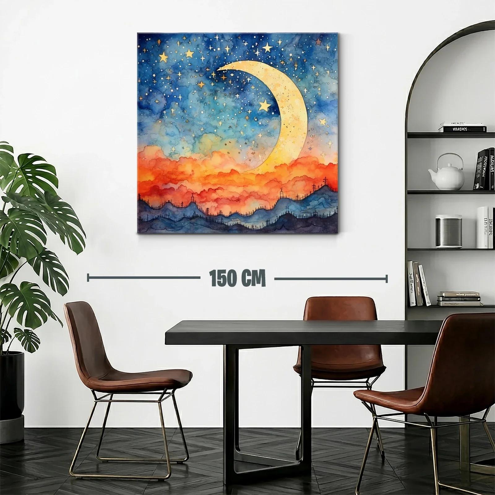 Puesta de sol mágica con luna y cielo estrellado — miniatura 2
