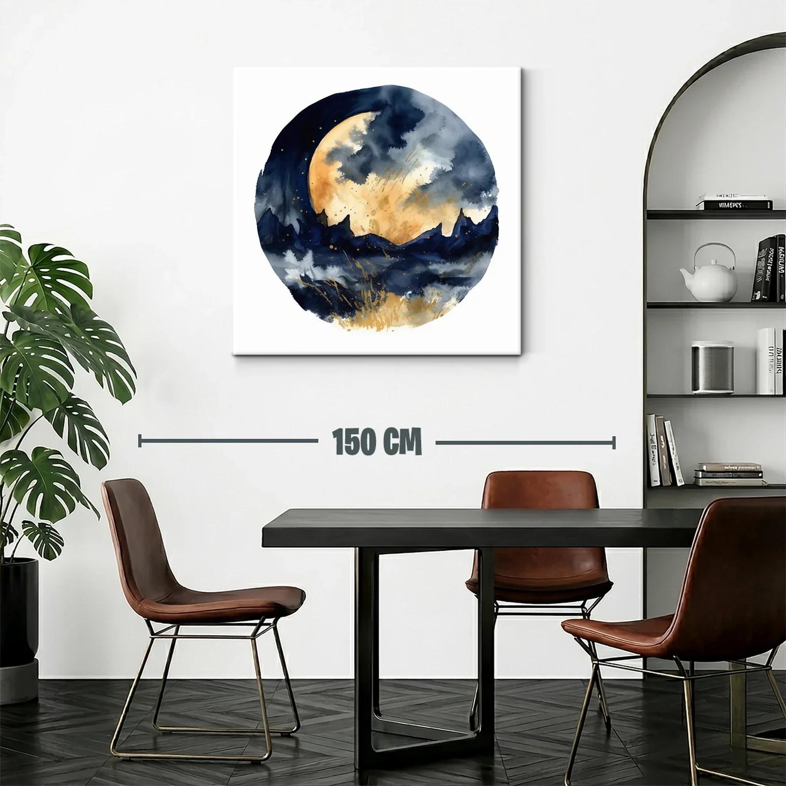 Paisaje nocturno con luna llena y montañas estilizadas — miniatura 2