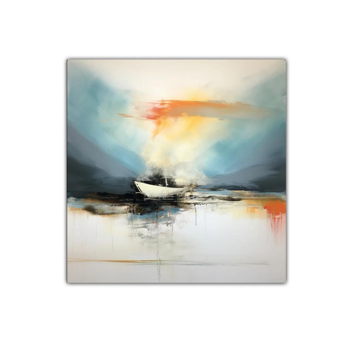 Cuadro decorativo con barco en paisaje al atardecer — imagen principal