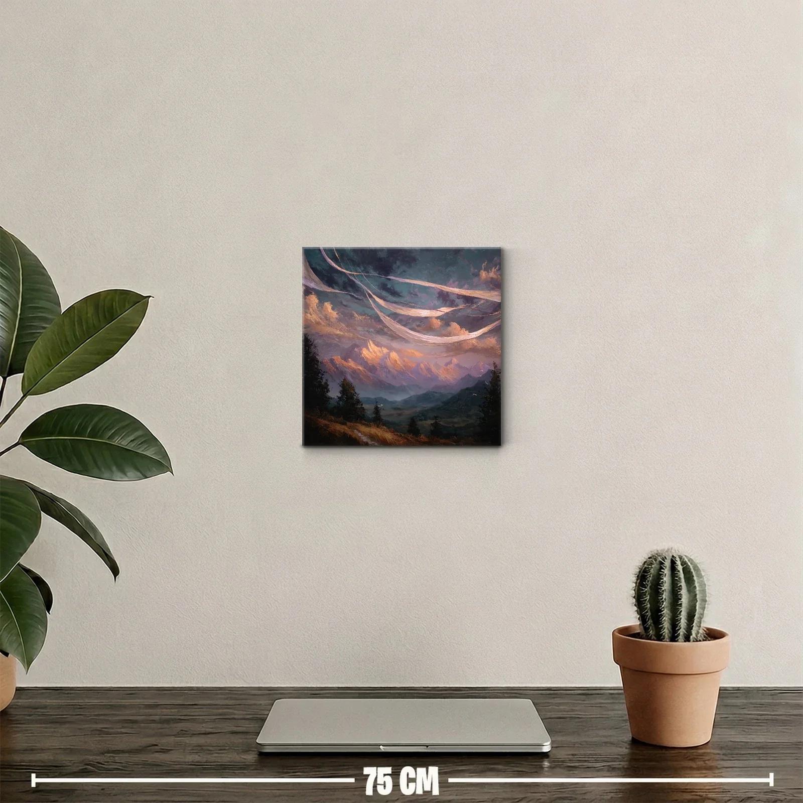 Paisaje montañoso con cielo dramático y nubes cálidas — miniatura 2