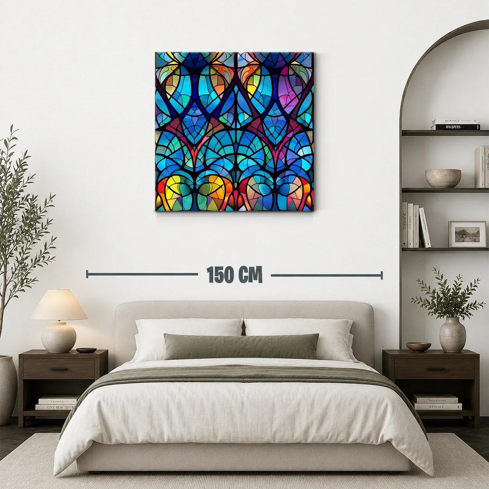Cuadro con diseño abstracto en vibrantes tonos azules y cálidos — miniatura 3