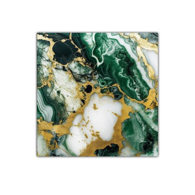 Cuadro decorativo con efecto marmolado en verde y dorado