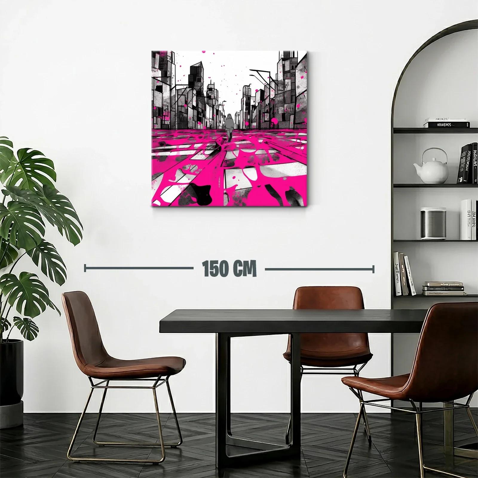 Calle urbana en tonos grises con pinceladas fucsias — miniatura 2