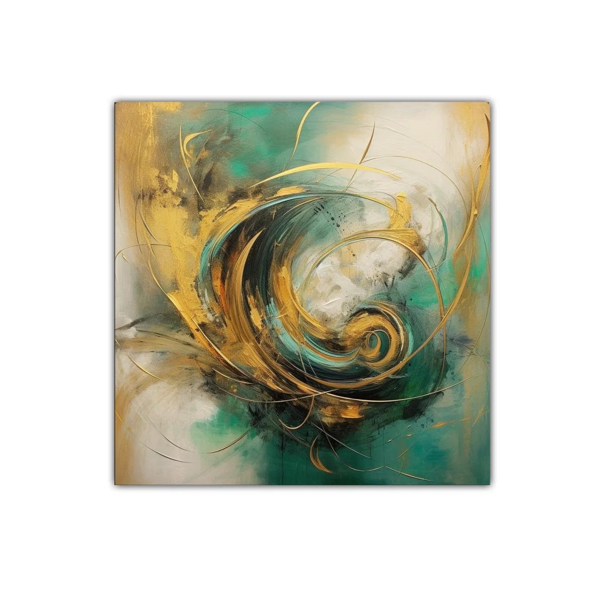 Cuadro abstracto con energía y movimiento en tonos dorados