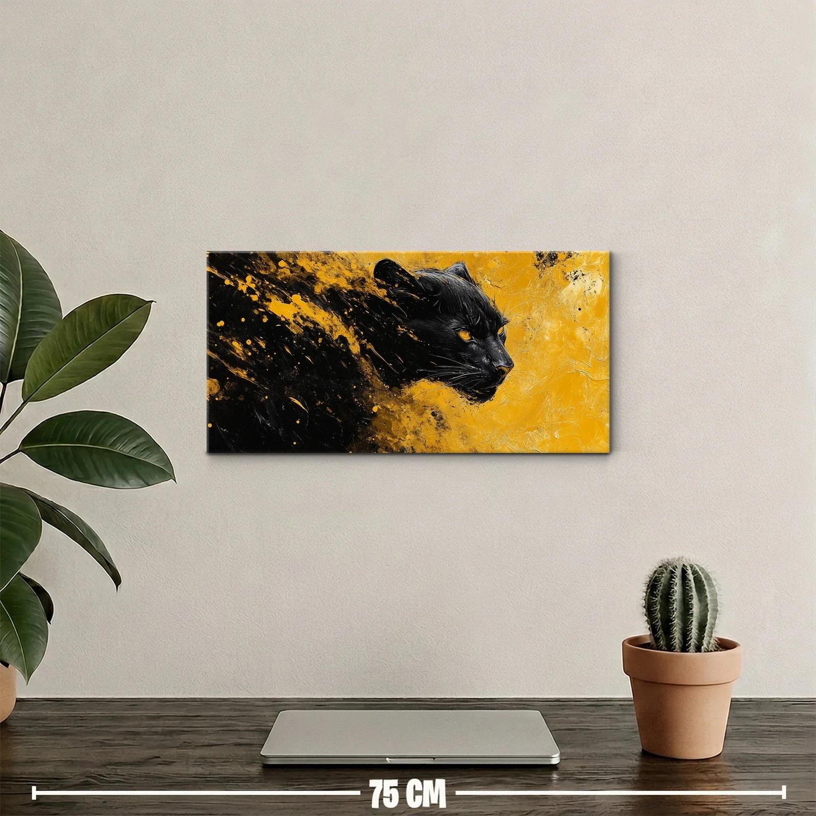 Cuadro pantera negra con ojos brillantes y fondo dorado — miniatura 2