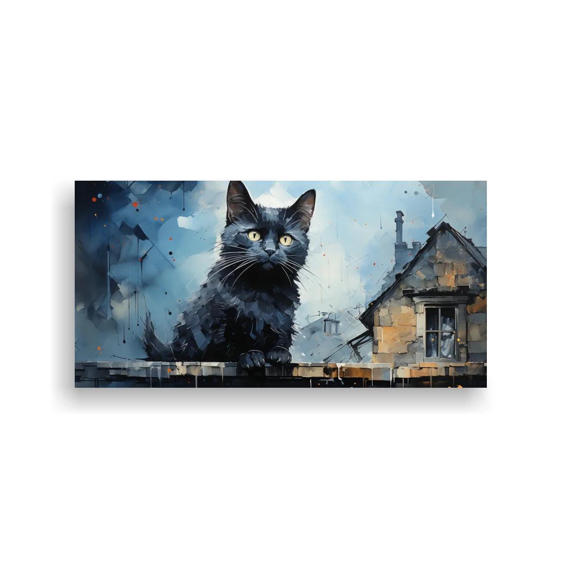 Cuadro gato negro de pelo largo y chimeneas — imagen principal