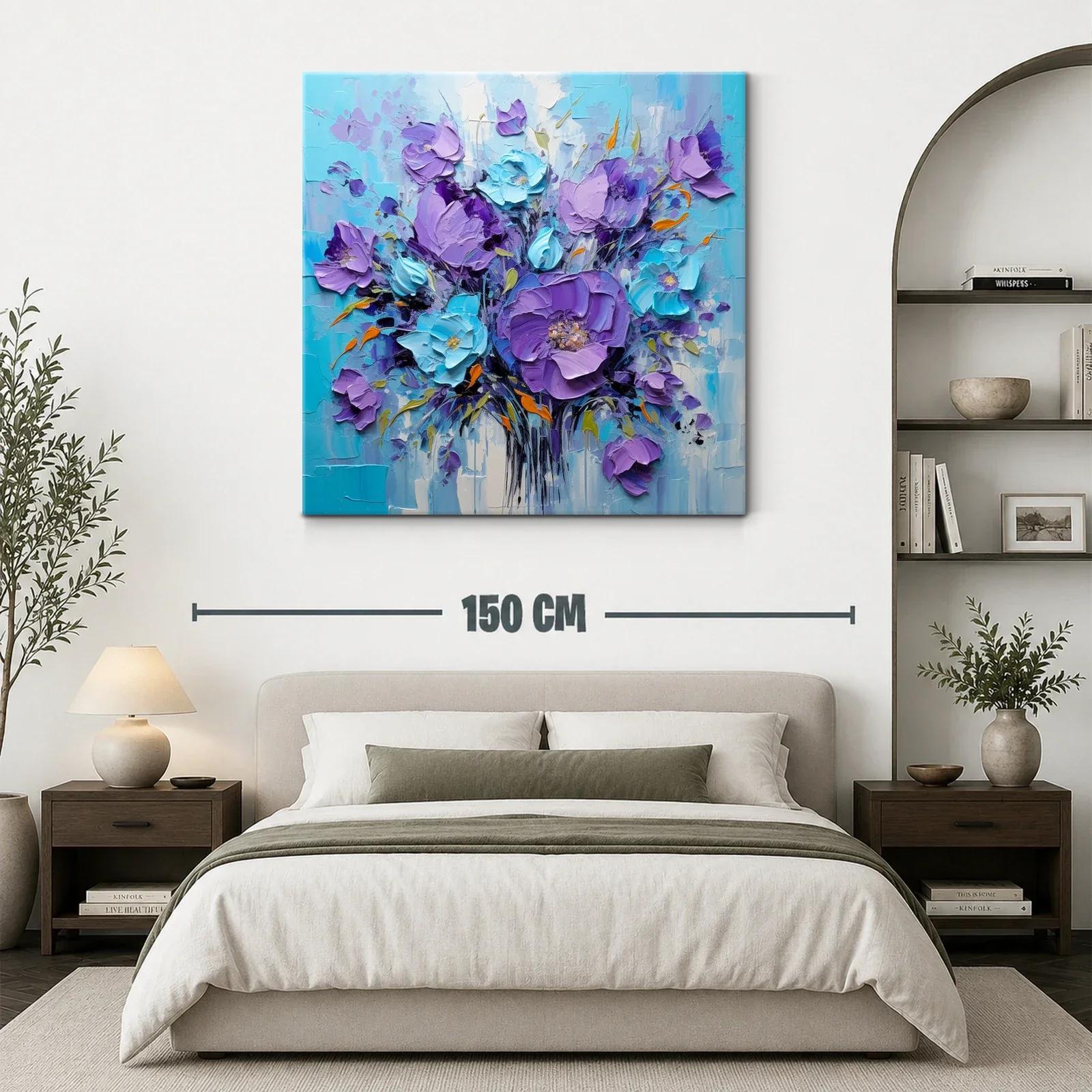 Cuadro floral en tonos violetas y azul turquesa vibrantes — miniatura 3