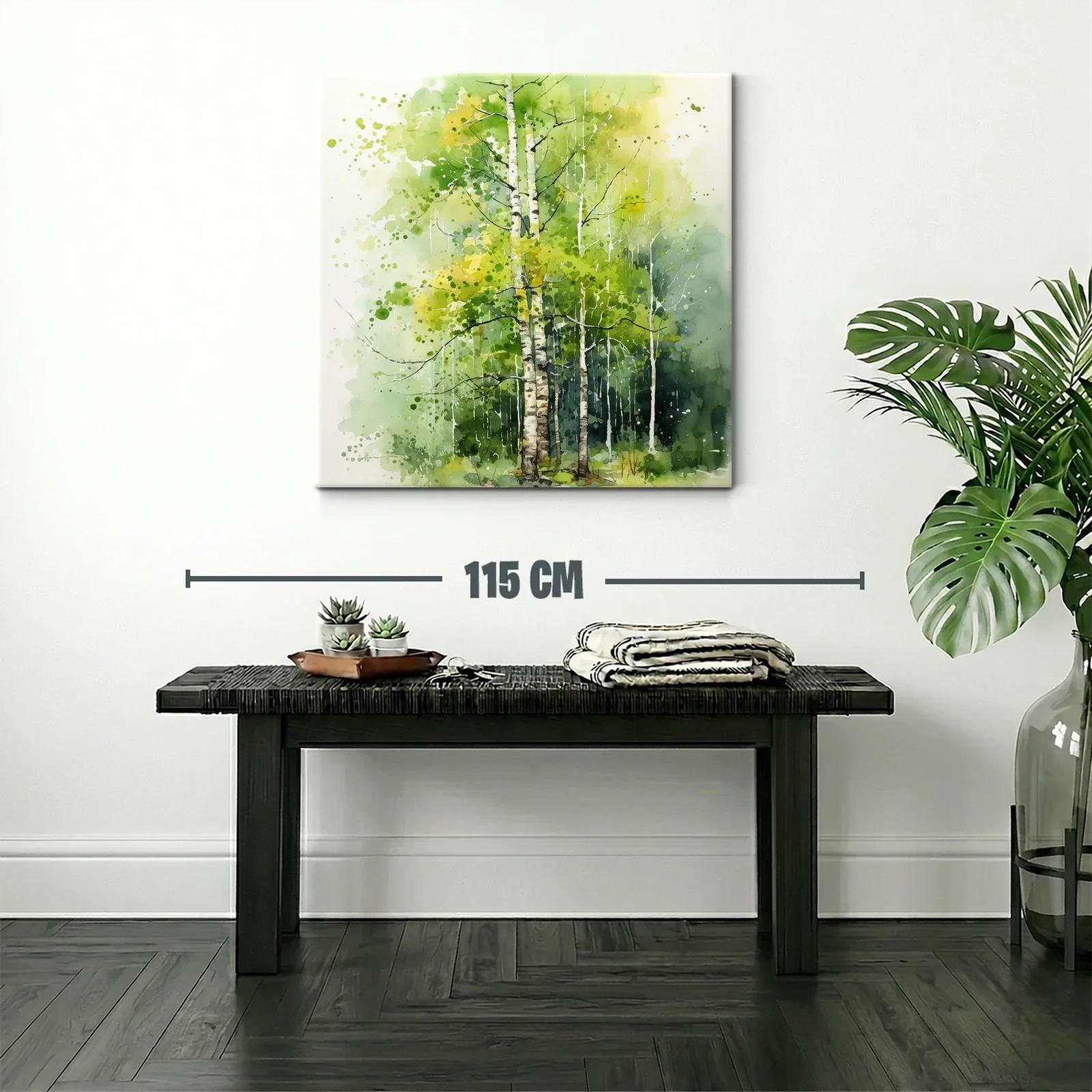 Bosque de abedules en verdes y amarillos vibrantes — miniatura 2