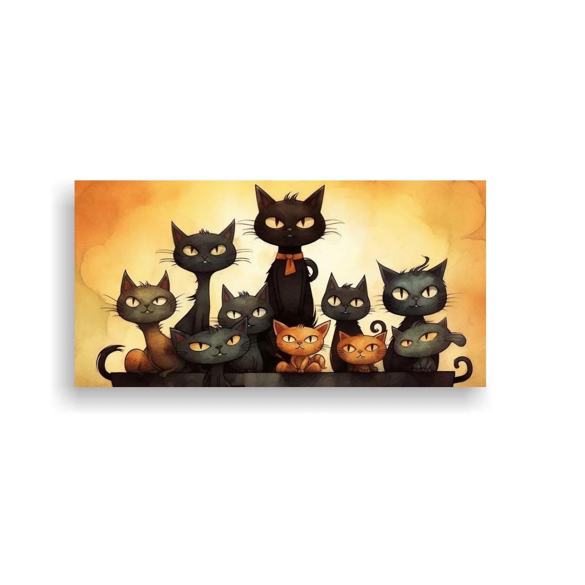 Cuadro grupo de gatos negros con dos gatos naranjas — imagen principal