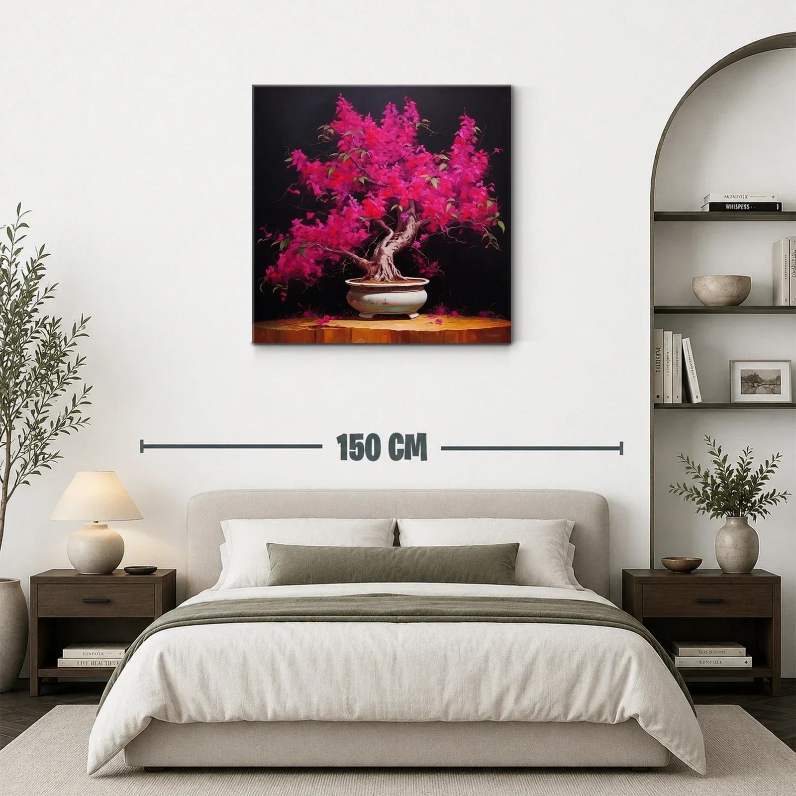 Árbol Bonsái en Floración Fucsia en Ambiente Oscuro — miniatura 3
