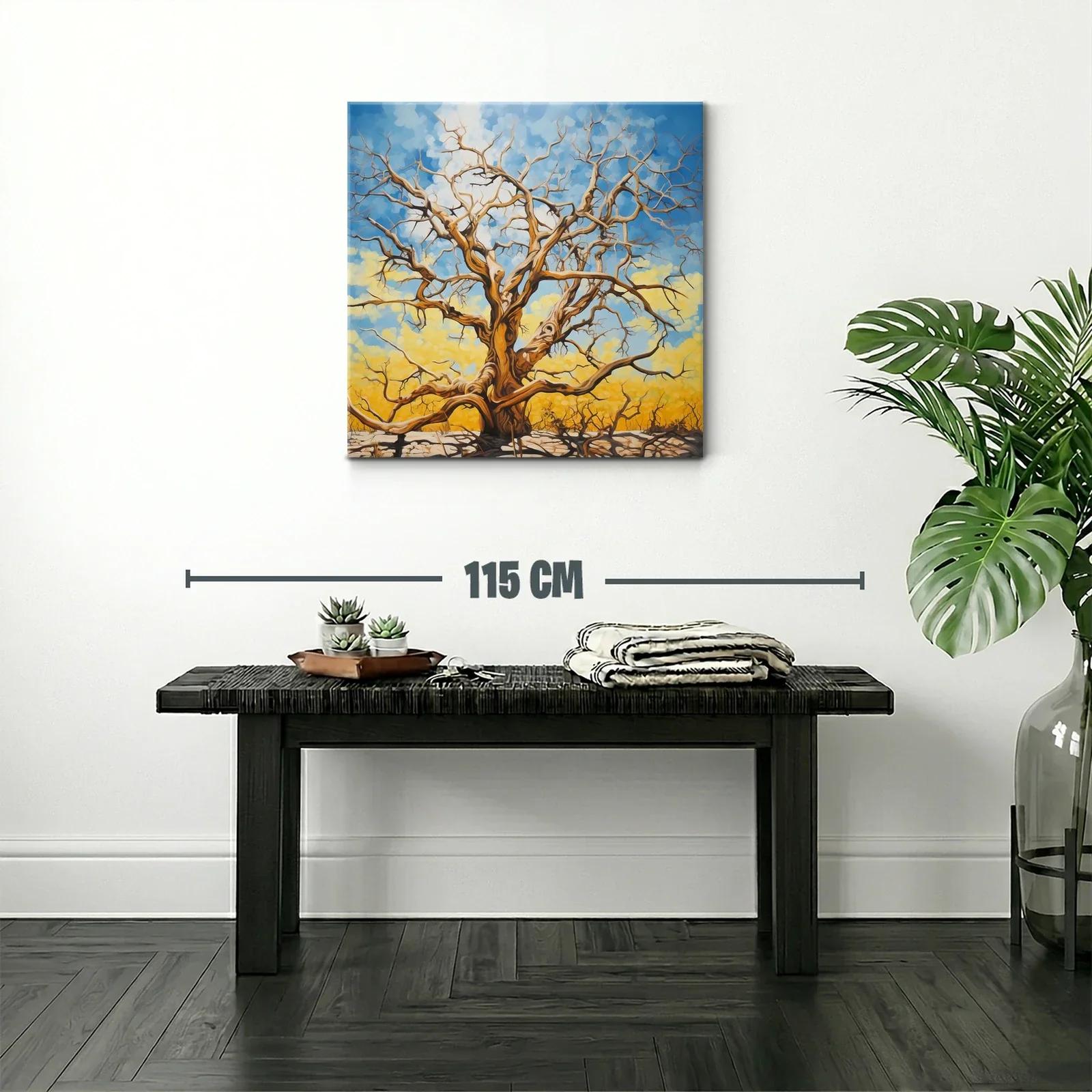 Árbol desnudo con cielo vibrante y fondo amarillo — miniatura 2