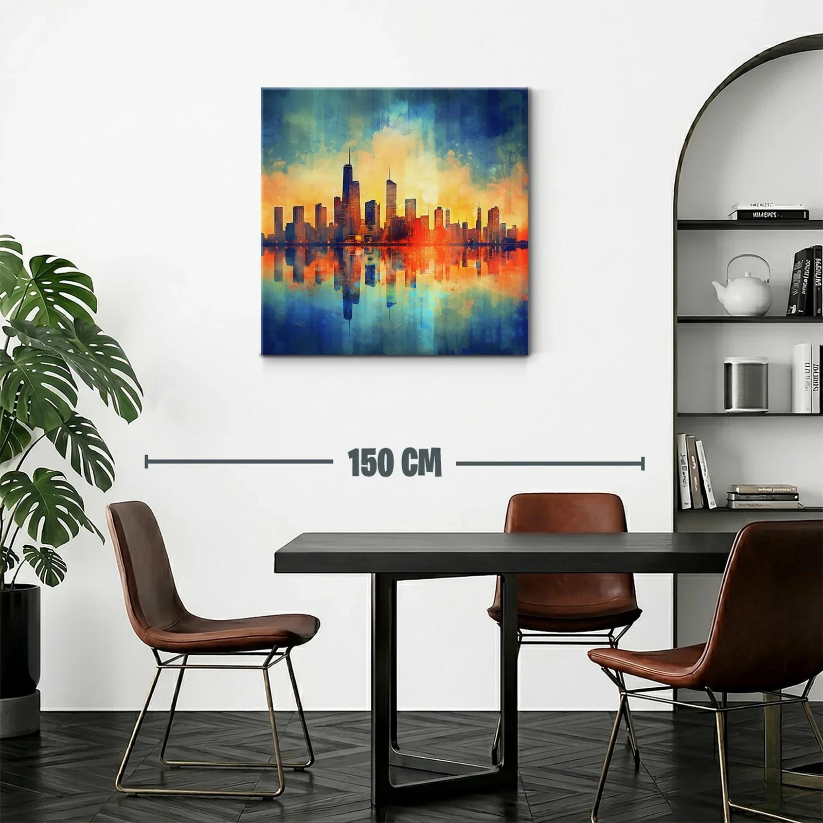 Vibrante paisaje urbano con reflejos al atardecer — miniatura 2