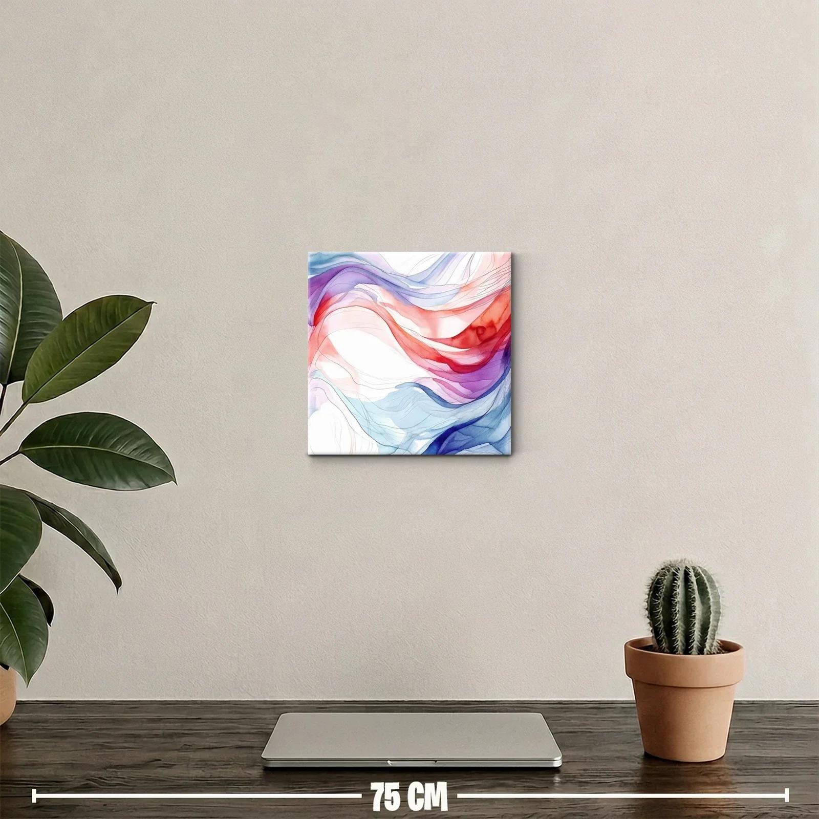 Cuadro abstracto con ondulaciones en rojo y azul suave — miniatura 2